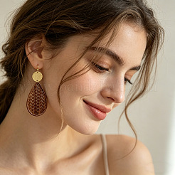 Pendientes colgantes de madera y aleación&nbsp;WGFF9D5-04