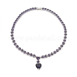 Латунные кубического циркония сердце кулон ожерелья&nbsp;NJEW-Z059-07P-02