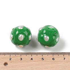 天然ケシパールエナメルビーズ  手描きビーズ  ラウンド  グリーン  19~20x19~20x20~21mm  穴：1mm&nbsp;PEAR-G014-07A