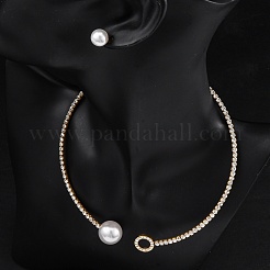 Круглые пластиковые серьги-гвоздики с имитацией жемчуга и комплекты колье-чокеров с кубическим цирконием и стразами&nbsp;SJEW-U003-05G