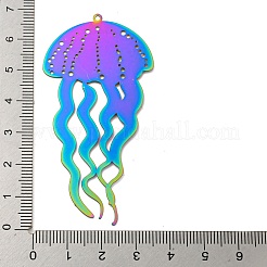 イオンプレーティング（IP）201ステンレススチールエッチングメタル装飾ペンダント  虹色  クラゲ  67x34x0.3mm  穴：1.4mm&nbsp;STAS-G328-02K-RC