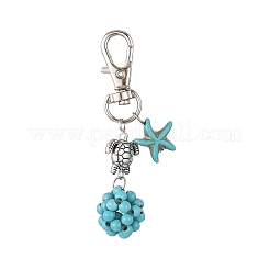 Decorazioni pendenti rotonde con stelle marine e turchese sintetico&nbsp;HJEW-JM03276-01