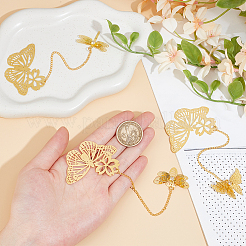 3 шт. 3 стиля бабочка и бабочка и стрекоза филигранная латунная закладка с цепочками&nbsp;AJEW-SC0002-93G
