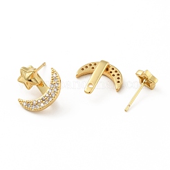 Серьги-гвоздики из прозрачного кубического циркония с луной и звездой спереди сзади&nbsp;EJEW-B013-16