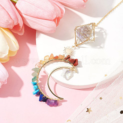 Подвески из натуральных и синтетических драгоценных камней с латунной луной и цепочкой-тросом HJEW-JM01646