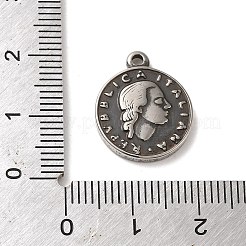 304ステンレスペンダント  人間味のある平べったい丸  アンティークシルバー  18x15x3mm  穴：1.6mm&nbsp;STAS-L022-267AS