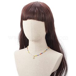 天然養殖淡水パール&ガラスシードビーズネックレス  女性のための真鍮の天使のペンダントネックレス  カラフル  17.64インチ（44.8cm）&nbsp;NJEW-JN04263