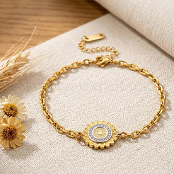 Armbänder aus Edelstahl 304 mit Strassen und Sonnenblumenmotiven für Damen&nbsp;WGA3B67-01