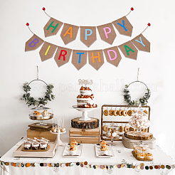 1 Set mit dem Wort „Happy Birthday“ aus Leinen zum Aufhängen&nbsp;AJEW-SP0001-51A