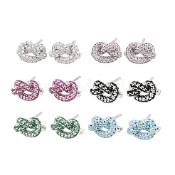 Boucles d'oreilles puces en laiton à nœud et micro-pavé de zircone cubique&nbsp;EJEW-C174-01P