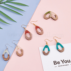 Изготовление сережек своими руками из 6 пары каплевидных смолы и орехового дерева DIY-FH0001-90