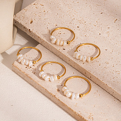 Кольца из нержавеющей стали с пресноводным жемчугом во французском стиле для женщин&nbsp;OM4825