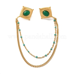 Брошь-цепочка с подвеской в виде ромба из нержавеющей стали 304 и окрашенного камня&nbsp;JEWB-S021-01G-01