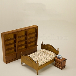 木製ダブルベッドのミニチュア装飾品  マイクロランドスケープドールハウスアクセサリー  小道具の装飾のふりをする  キャメル  168x130x98mm&nbsp;PW-WGA2EE5-01