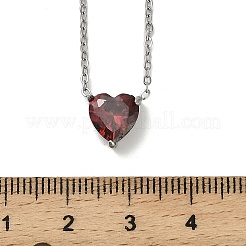 Ожерелья из нержавеющей стали 304 с подвеской в форме сердца из темно-красного кубического циркония для женщин&nbsp;NJEW-Z064-04P