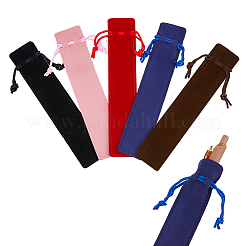 60 шт. 5-цветный прямоугольный бархатный мешочек для ручек с завязкой AJEW-FH0004-36