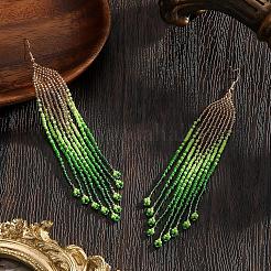 Серьги-кисточки из бисера ручной работы из богемного стекла&nbsp;KU8026