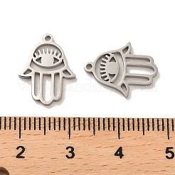 変色しない304ステンレススチールペンダント  目のチャームが付いた中空のハムサ手  ステンレス鋼色  15x11.5x1mm  穴：0.9mm&nbsp;STAS-L022-128P