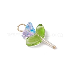 ガラスチャーム  花  304ステンレス鋼の平頭ピン付き  混合色  ゴールドカラー  23x15x9mm  穴：3mm&nbsp;PALLOY-JF03420-01