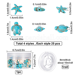 100 Stück synthetische türkisfarbene Perlen mit Seesternen und Schildkröten&nbsp;DIY-SC0015-56