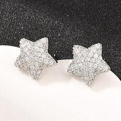 Latón micro pave aretes de circonita cúbica transparente&nbsp;EJEW-G471-31P-01