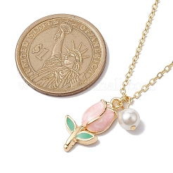 Colliers en alliage émaillé avec pendentifs en forme de tulipe et de perles rondes&nbsp;NJEW-JN04786