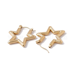イオンプレーティング（IP）304ステンレススチール製スターフープピアス（女性用）  ゴールドカラー  23x25x2mm  ピン：0.6mm&nbsp;EJEW-E199-04G