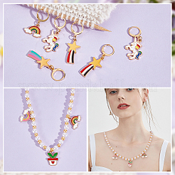 Маркеры петель с замком подвески из сплава эмали и радуги и единорога HJEW-AB00050