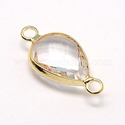 ゴールデントーン真鍮ガラスティアドロップリンクコネクター  濃いグレー  21x11x5mm  穴：2mm&nbsp;GLAA-J010A-HF31-G