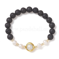Braccialetti elasticizzati da donna in pietra lavica naturale&nbsp;BJEW-JB14023
