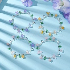 天然混合石とガラスビーズのストレッチブレスレット、花のチャーム付き  内径：2-3/8インチ（6.1cm）&nbsp;BJEW-JB10176