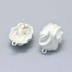 合金製スタッドピアスパーツ  カン付き  真鍮製のピンとイヤナット/ピアスバックキャッチ  長持ちメッキ  マットシルバー  22.5x16.5mm  穴：1.5mm  ピン：0.7mm&nbsp;PALLOY-F255-13MS