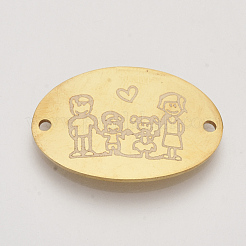 201 ステンレススチールリンクコネクター  楕円形の家族模様  ゴールドカラー  20x30x1mm  穴：1.8mm&nbsp;STAS-T052-09G
