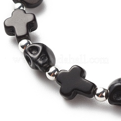 Braccialetto elasticizzato con perline di turchese sintetico (tinto) e perline di teschio&nbsp;BJEW-JB08449