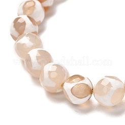 Тибетский стиль черепаха назад узор дзи натуральный тибетский агат стрейч браслет для мужчин и женщин BJEW-JB06716