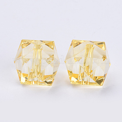 透明なアクリルビーズ  多面カット  キューブ  ライトカーキ  8x8x7.5mm  穴：1.6mm  約1730個/500g&nbsp;TACR-Q259-8mm-V16