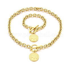 Плоские круглые подвески с деревом жизни из нержавеющей стали 304 и комплекты браслетов с подвесками FS-WG2A73C-04