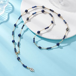 Ожерелья-лариаты из натурального лазурита круглой огранки и самородков&nbsp;NJEW-JN05727