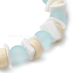 Прозрачные стеклянные круглые бусины и натуральные белые ракушки и деревянные бусины BJEW-JB11846-02