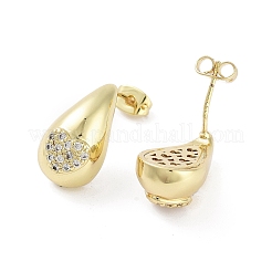 Orecchini a bottone da donna con placcatura a goccia in ottone e zirconi cubici&nbsp;EJEW-B047-02G-02