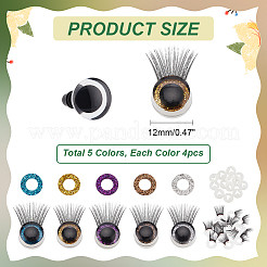 20 шт. 5-цветные блестящие пластиковые кукольные глаза с ресницами AJEW-PH0011-77