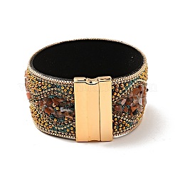 Браслет из искусственной кожи с бусинами из натурального сердолика&nbsp;BJEW-I305-01E-1