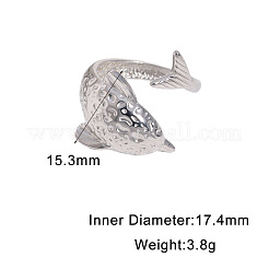 304ステンレススチールカフオープンリング  イルカ  ステンレス鋼色  内径：17.4mm&nbsp;FS-WG02E6D-01