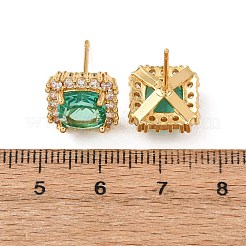 Orecchini a lobo da donna in ottone con micro pavé di zirconi cubici verdi&nbsp;EJEW-F418-19G