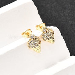 Серьги-гвоздики из латуни с микропаве из прозрачных кубических цирконий в виде мороженого&nbsp;EJEW-A135-13G