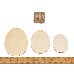 DIY製作  ジュートより糸と木製ペンダント  オーバル  アンティークホワイト  79~119x60~90x2mm  穴：4mm  36個/セット&nbsp;DIY-TA0002-18