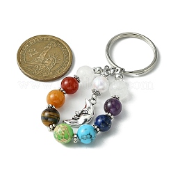 Llavero con colgante de cuentas de piedras preciosas de 7 chakra con dije de aleación de estilo tibetano&nbsp;KEYC-JKC00539-03