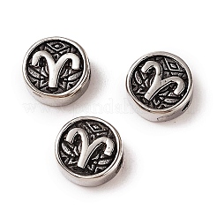 304ステンレススチールビーズ  十二星座とフラットラウンド  アンティークシルバー  牡羊座  10x4mm  穴：1.8mm&nbsp;STAS-H156-01I