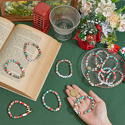 12 lot de 2 bracelets extensibles en pâte polymère à perles heishi sur le thème de Noël&nbsp;BJEW-ME0001-17A