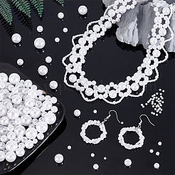 DIYビーズキット  ガラスシードビーズ入り  ABSプラスチックパール調ビーズ  ホワイト  2~12mm  穴：1~2.3mm  5030pc&nbsp;DIY-PH0030-47B